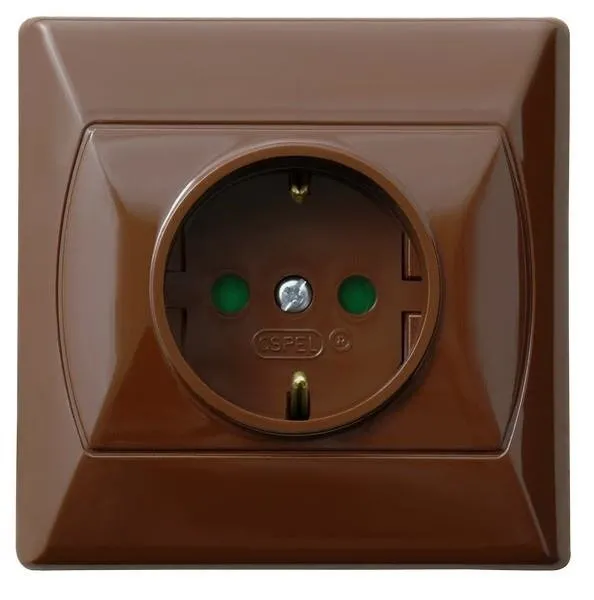 Einzelne-Schuko-Steckdose mit Erdungund mit Kinderschutz braun Ospel Akcent GP-1ASP/24