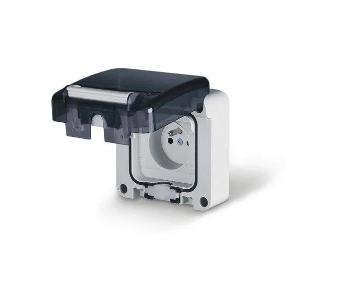 Einzelne Unterputz-Außensteckdose 2P+E, M95, 16A, IP66, French Standard, Scame Protecta