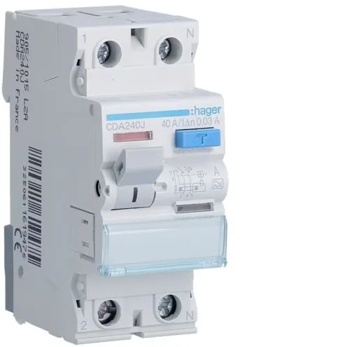 Fehlerstromschutzschalter 2P 40A/30mA Typ A Hager CDA240J