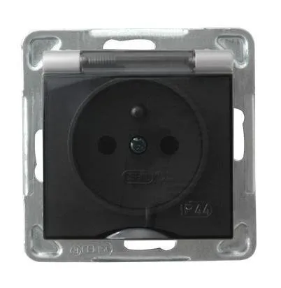 Gniazdo bryzgoszczelne z uziemieniem IP-44 wieczko przezroczyste srebro Ospel Impresja GPH-1YZ/m/18/d