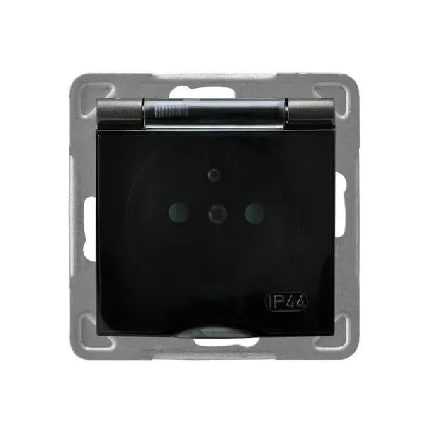 Gniazdo bryzgoszczelne z uziemieniem IP-44 z przesłonami torów prądowych wieczko przezroczyste antracyt Ospel Impresja GPH-1YZP/m/50/d