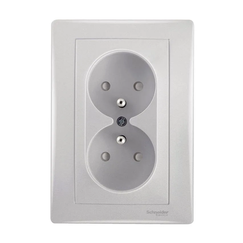 Gniazdo podwójne z uziemieniem aluminium z ramką Sedna