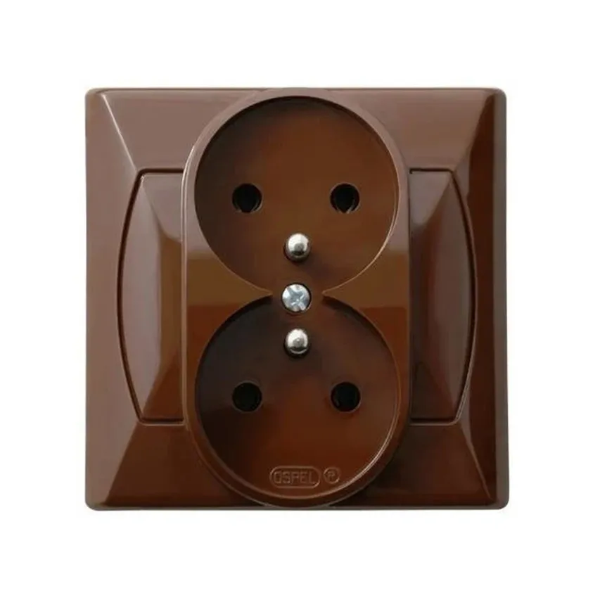 Gniazdo podwójne z uziemieniem brązowy Ospel Akcent GP-2AZ/24