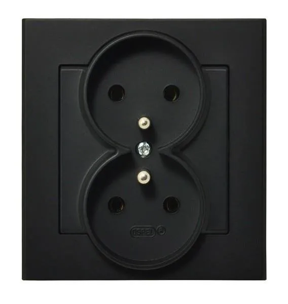 Gniazdo podwójne z uziemieniem czarny metalik Ospel Sonata GP-2RZ/33