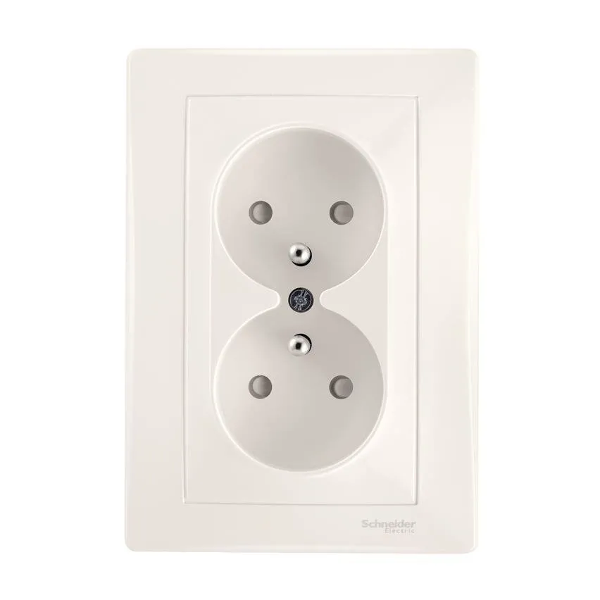 Gniazdo podwójne z uziemieniem kremowe z ramką Sedna