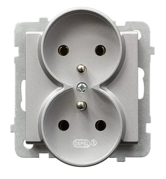 Gniazdo podwójne z uziemieniem srebro mat Ospel Sonata GP-2RRZ/m/38