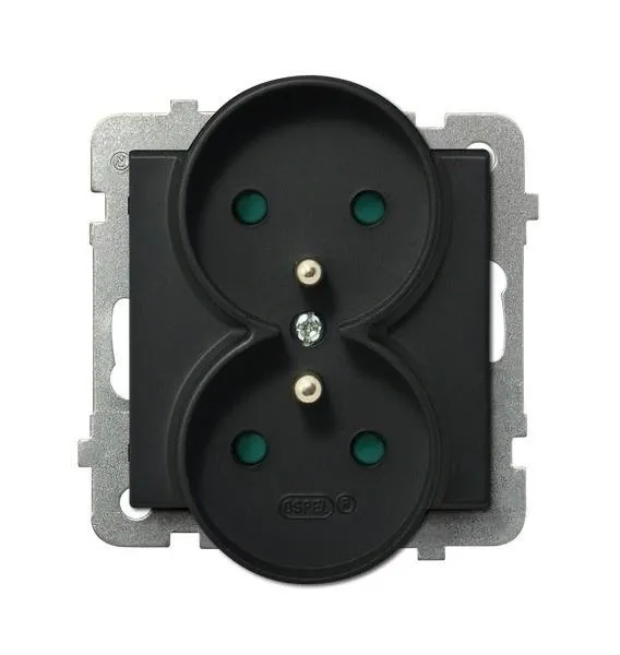 Gniazdo podwójne z uziemieniem z przesłonami torów prądowych czarny metalik Ospel Sonata GP-2RRZP/m/33