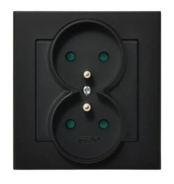 Gniazdo podwójne z uziemieniem z przesłonami torów prądowych czarny metalik Ospel Sonata GP-2RZP/33