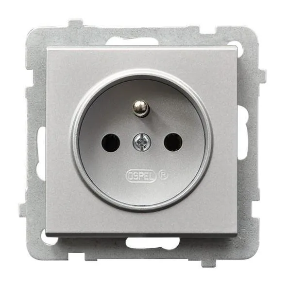 Gniazdo pojedyncze z uziemieniem srebro mat Ospel Sonata GP-1RZ/m/38