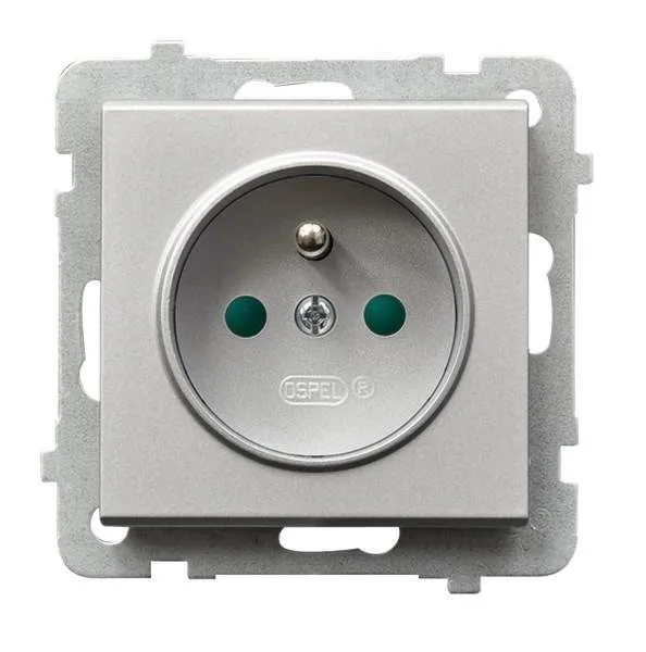 Gniazdo pojedyncze z uziemieniem z przesłonami torów prądowych srebro mat Ospel Sonata GP-1RZP/m/38