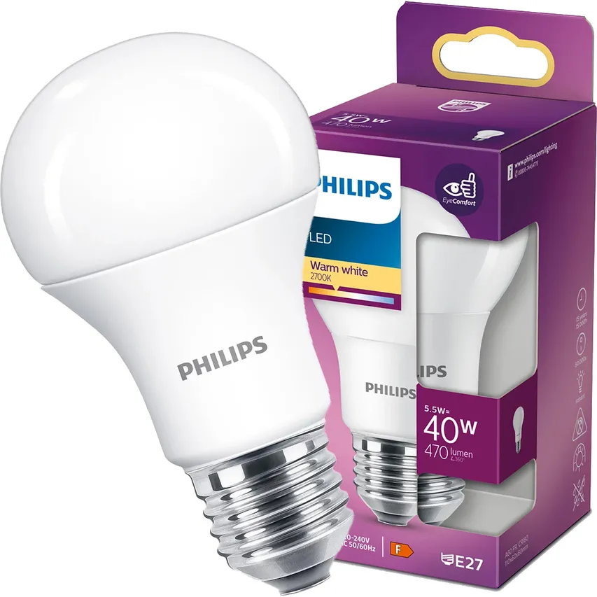 LED-Lampe A60 E27 5.5W =40W 2700K warm WW 470lm Philips