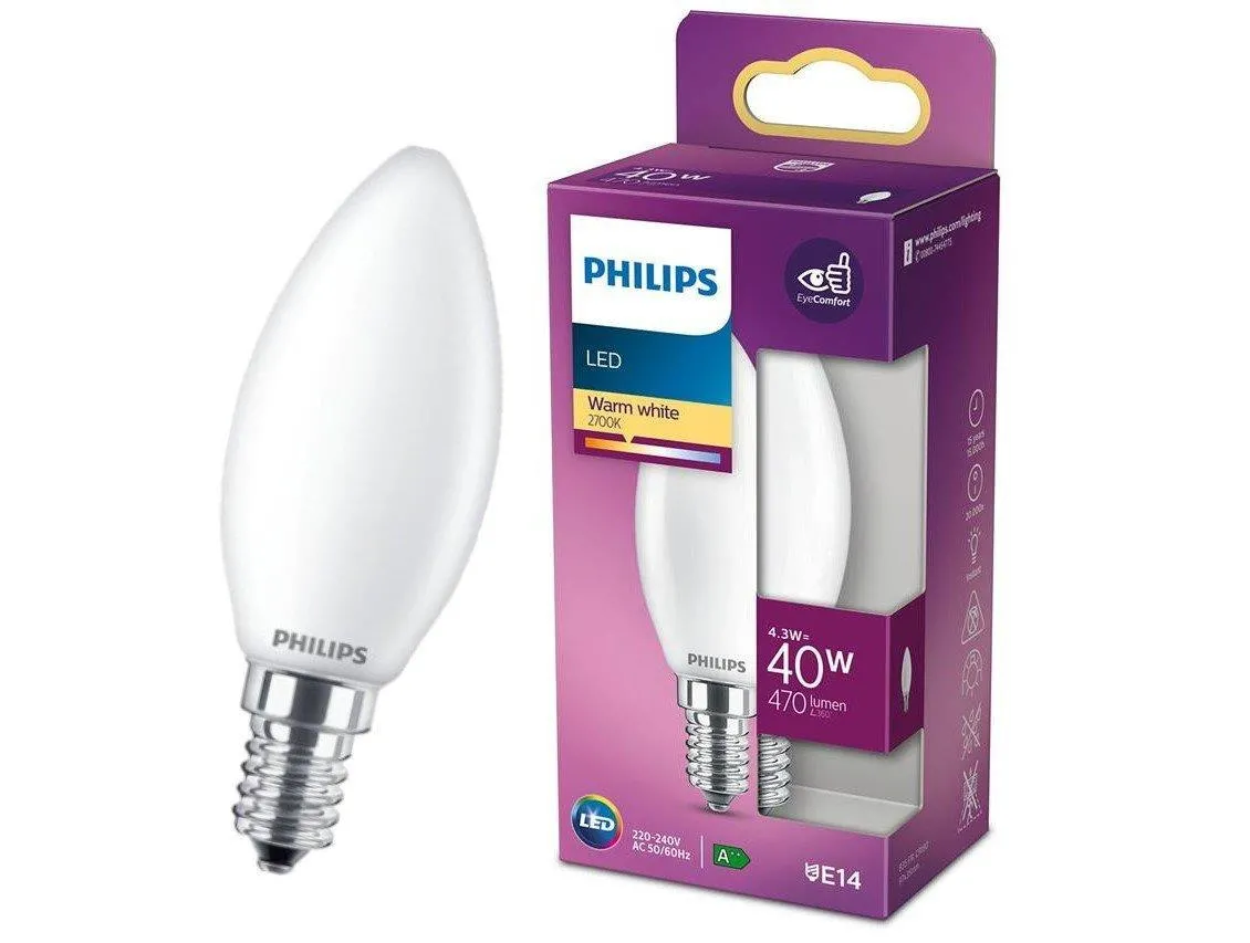 LED-Lampe B35 E14 4.3W =40W 2700K warm WW 470lm Kerze Philips