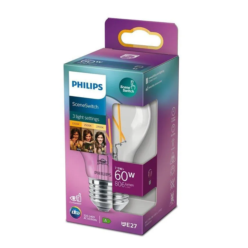 LED-Lampe Classic SceneSwitch A60 E27 7,5W =60W 2200/2500/2700K 806lm Philips