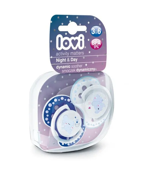 Lovi Dynamischer Schnuller 3-6m Silikonschnuller 2tlg. 22/810 Nacht & Tag Junge Elefant