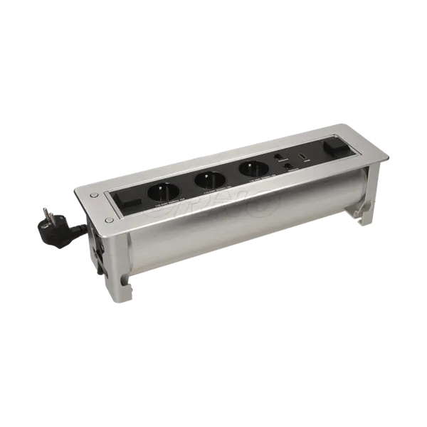 Möbeleinbausteckdose, 3 Steckdosen mit flach gefräster Oberseite, HDMI + 2xRJ45 Computer, Kabel 1,5m, OR-AE-13110 Orno