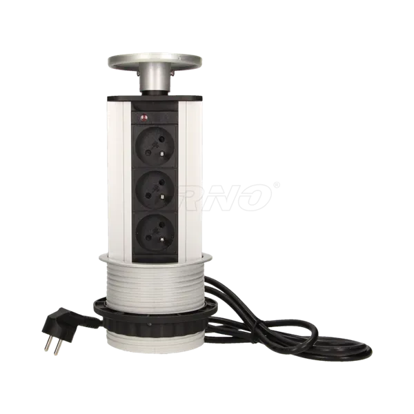 Möbelsteckdose 10cm, 3x250V AC-Auszug mit 1,8 m Kabel, silber, Orno OR-AE-1351