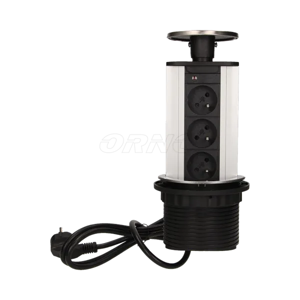 Möbelsteckdose 10cm, 3x250V AC herausziehbar aus Tischplatte mit USB-Ladegerät und 1,8 m Kabel, INOX, Orno OR-AE-1354