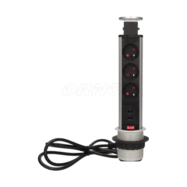 Möbelsteckdose 6cm, 3x250V AC-Auszug mit USB-Ladegerät, Schloss und 1,8m Kabel s, Orno OR-AE-1349