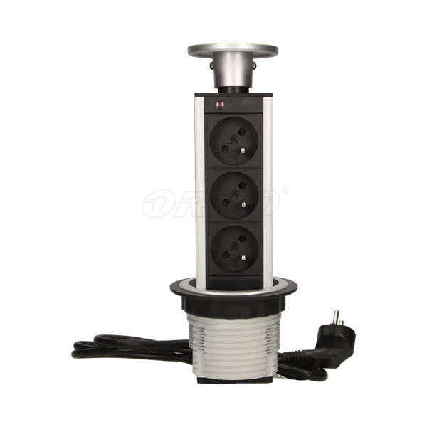 Möbelsteckdose 8cm, 3x250V AC-Auszug mit 1,8 m Kabel, silber, Orno OR-AE-1355