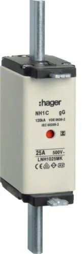 NH-Sicherungseinsatz NH1C gG 500V 25A Kombimelder spannungsfreie Grifflasche Hager LNH1025MK