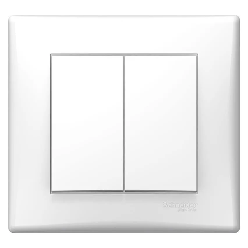 Schalter 2-fach Treppenhaus weiß mit Rahmen Sedna Schneider SDN0690121/SCH