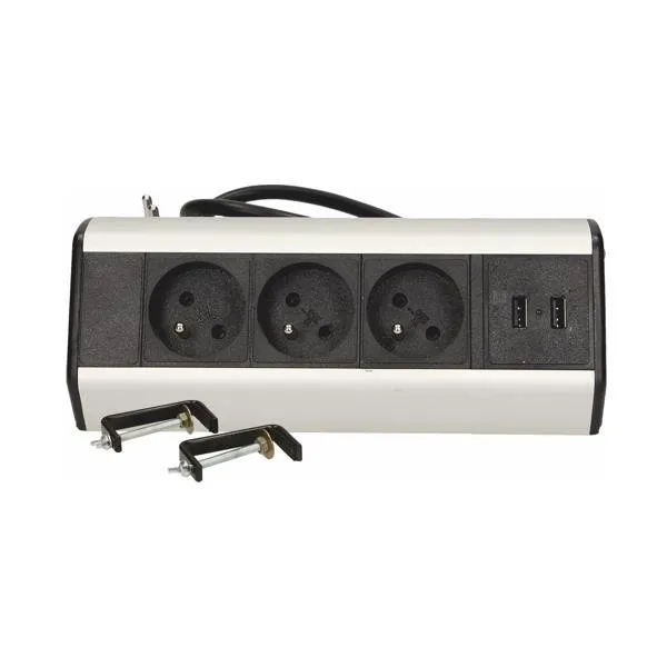 Tischsteckdose mit 3x2P+Z Halterungen, USB-Ladegerät und 1,8m Kabel OR-AE-13105 Orno