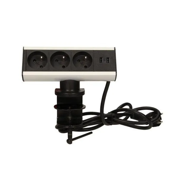 Tischsteckdose mit Halterung 3x2P+Z, USB-Ladegerät und Kabel 1,8m Orno