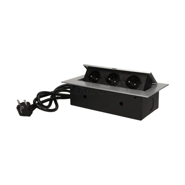 Unterputzsteckdosen 3x2P+Z mit flachem Rand und Kabel 1,5 m, silber Orno OR-AE-1372/G