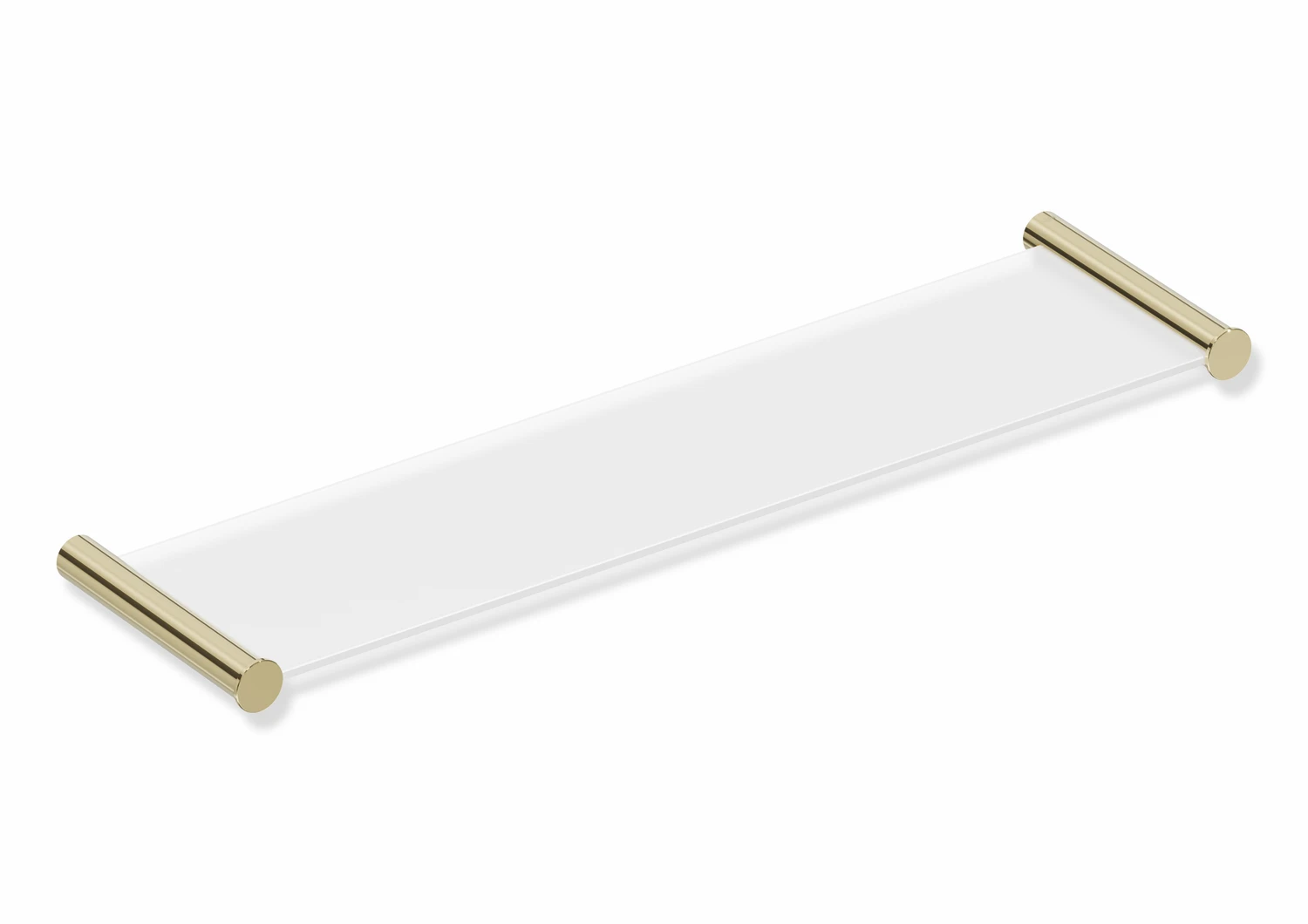 Ablage des Systems 162, Edelstahl, PVD, bestehend aus seitlichen Halteelementen und Ablagefläche aus Glas, 450 mm breit, 122 mm tief, in Farbe CK (Messing glänzend)