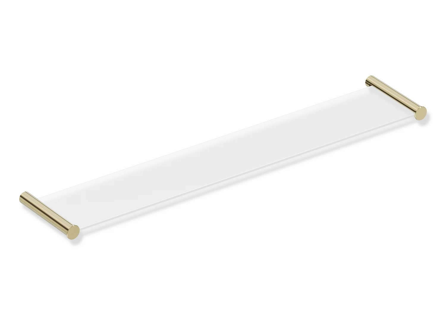 Ablage des Systems 162, Edelstahl, PVD, bestehend aus seitlichen Halteelementen und Ablagefläche aus Glas, 600 mm breit, 122 mm tief, in Farbe CK (Messing glänzend)