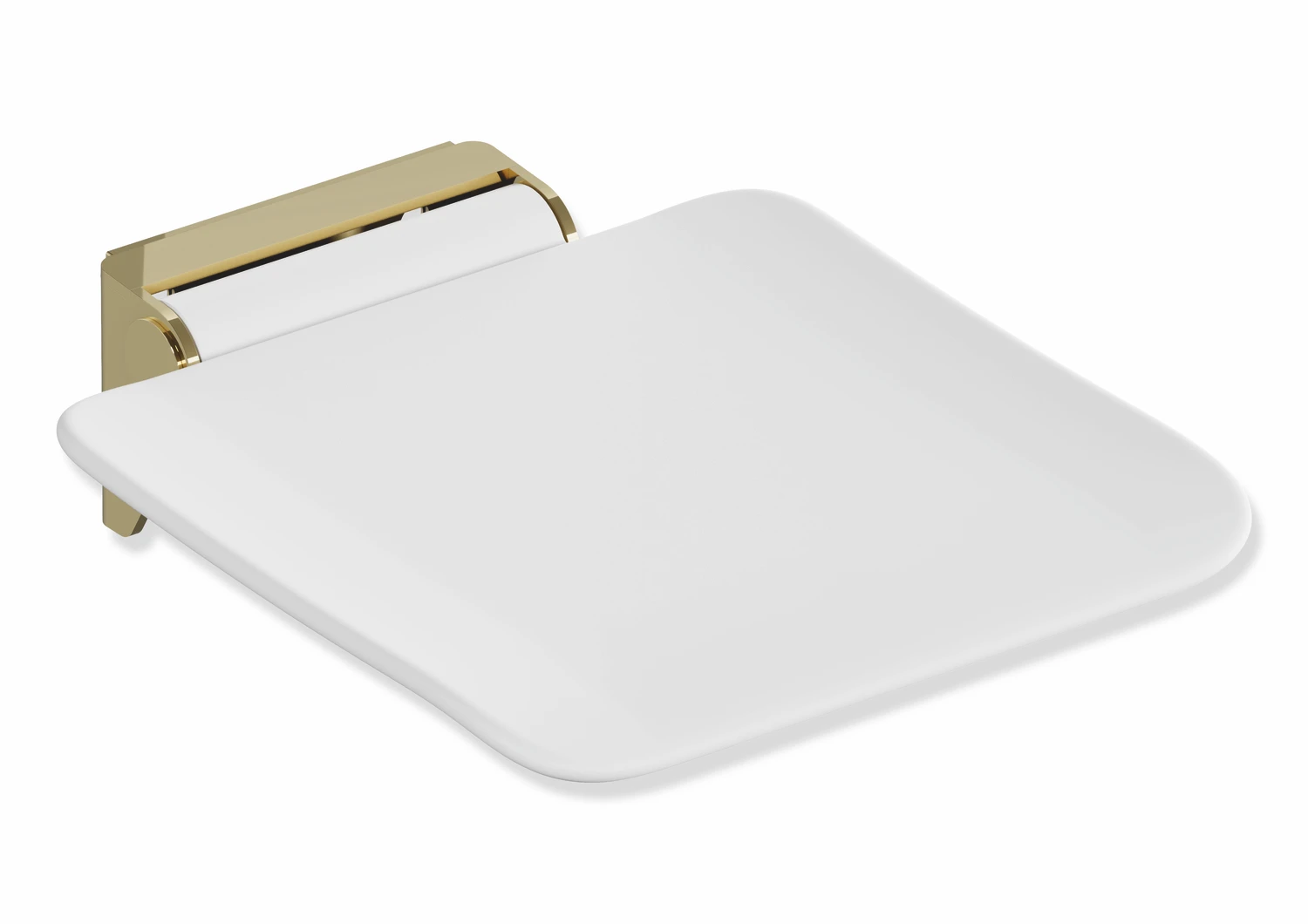 Mobiler Klappsitz des Systems 900, Konsole Edelstahl, PVD, Sitzfläche Kunststoff, weiß, Sitzfläche 350 mm breit, 340 mm tief, zum Nachrüsten auf Montageplatte 900.51.00160, in Farbe CK (Messing glänzend)