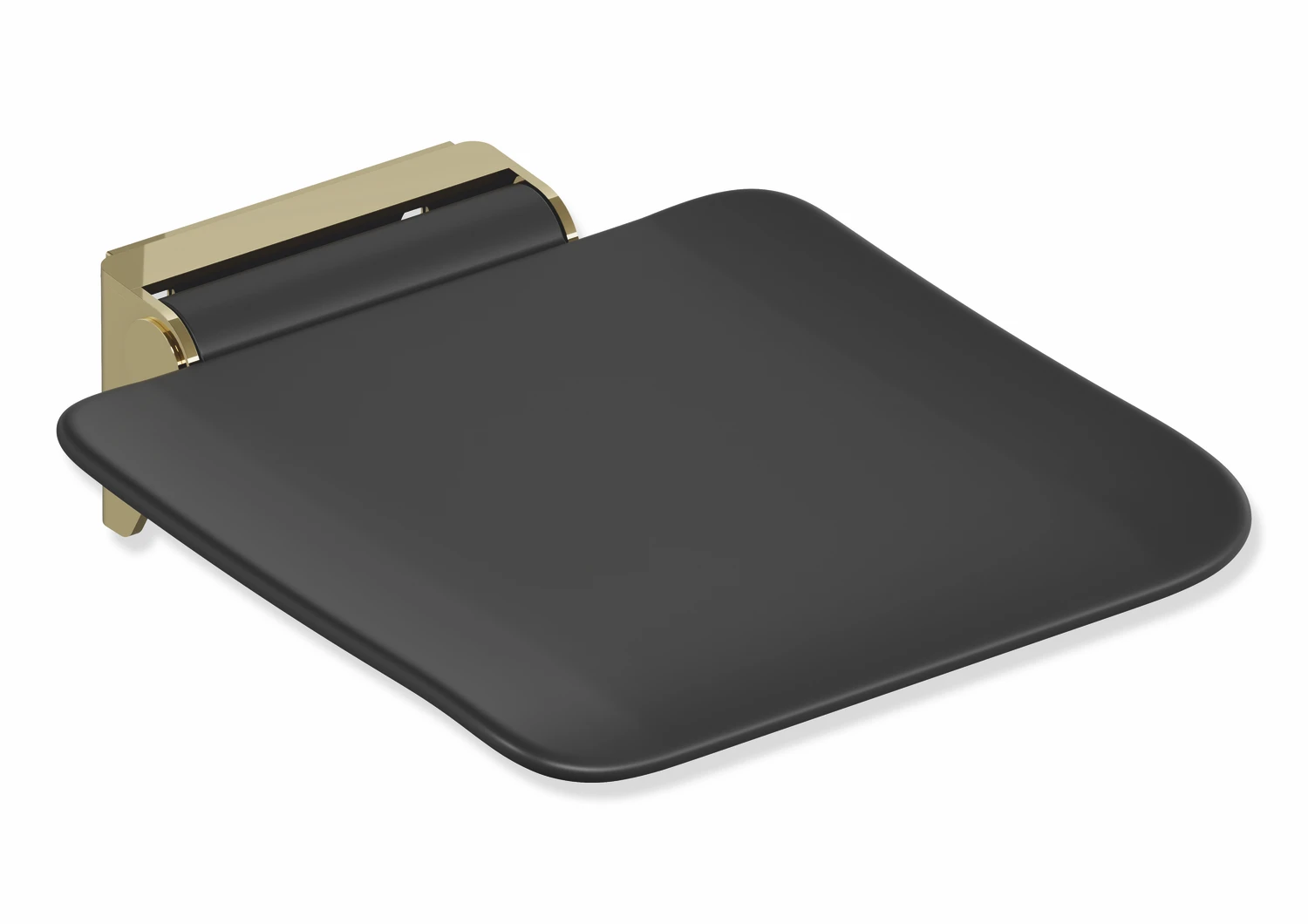 Mobiler Klappsitz des Systems 900, Konsole Edelstahl, PVD, Sitzfläche Kunststoff, schwarz, Sitzfläche 350 mm breit, 340 mm tief, zum Nachrüsten auf Montageplatte 900.51.00160, in Farbe CK (Messing glänzend)