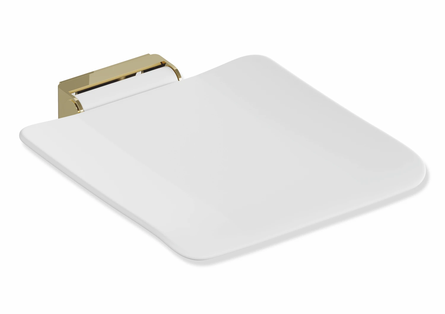 Mobiler Klappsitz des Systems 900, Konsole Edelstahl, PVD, Sitzfläche Kunststoff, weiß, Sitzfläche 450 mm breit, 450 mm tief, zum Nachrüsten auf Montageplatte 900.51.00160, in Farbe CK (Messing glänzend)