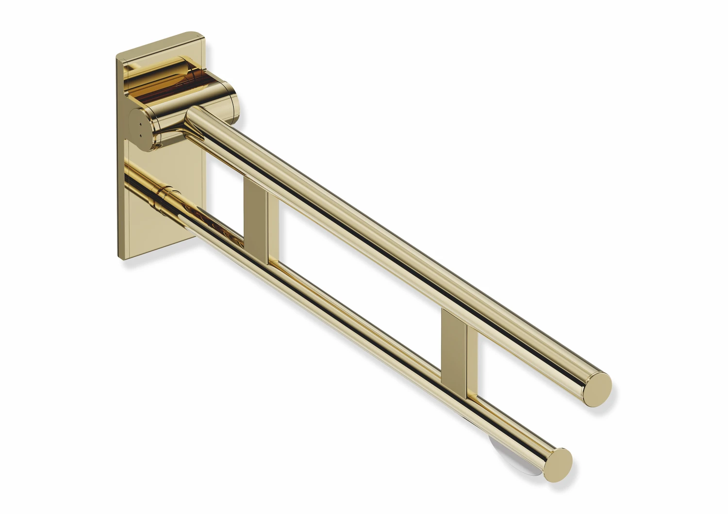 Stützklappgriff Duo, Design A des Systems 900, Edelstahl, PVD, Ausladung 700 mm, mit WC-Papierhalter, in Farbe CK (Messing glänzend)