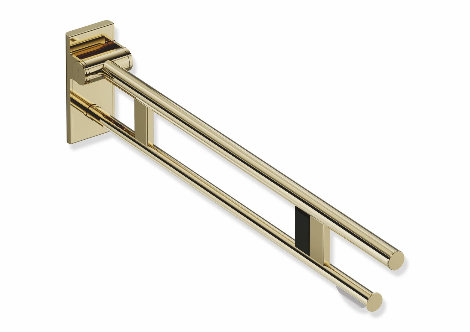 Stützklappgriff Duo, Design A des Systems 900, Edelstahl, PVD, Ausladung 900 mm, mit WC-Papierhalter und Funk-Spülauslösung, Ausführung rechts, in Farbe CK (Messing glänzend)