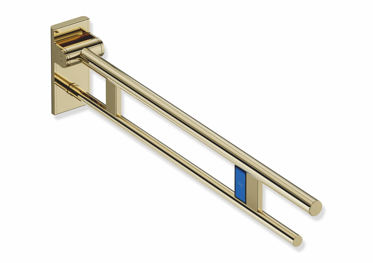 Stützklappgriff Duo, Design A des Systems 900, Edelstahl, PVD, Ausladung 900 mm, mit Funk-Spülauslösung, Ausführung links, in Farbe CK (Messing glänzend)