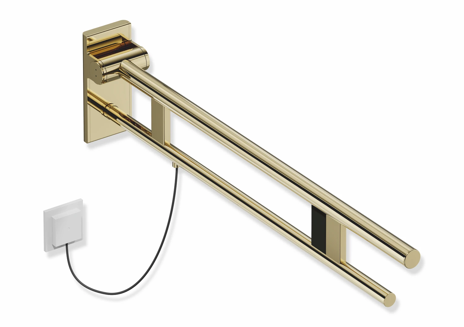 Stützklappgriff Duo, Design A des Systems 900, Edelstahl, PVD, Ausladung 900 mm, mit Spülauslösung (E-Ausführung), Ausführung rechts, in Farbe CK (Messing glänzend)