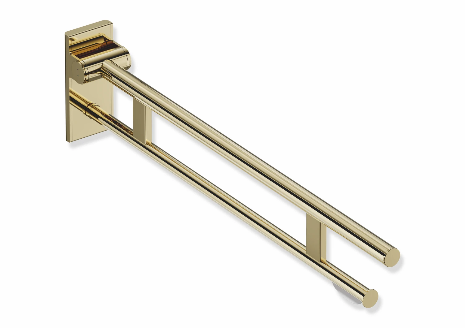 Mobiler Stützklappgriff Duo, Design A des Systems 900, Edelstahl, PVD, Ausladung 900 mm, mit WC-Papierhalter, in Farbe CK (Messing glänzend)