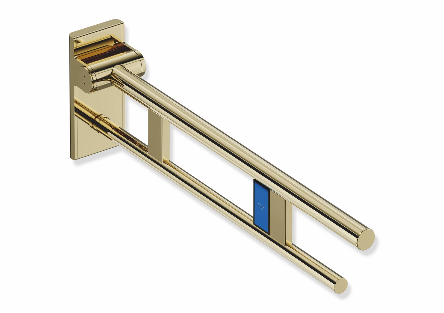 Mobiler Stützklappgriff Duo, Design A des Systems 900, Edelstahl, PVD, Ausladung 700 mm, mit Funk-Spülauslösung, Ausführung links, in Farbe CK (Messing glänzend)