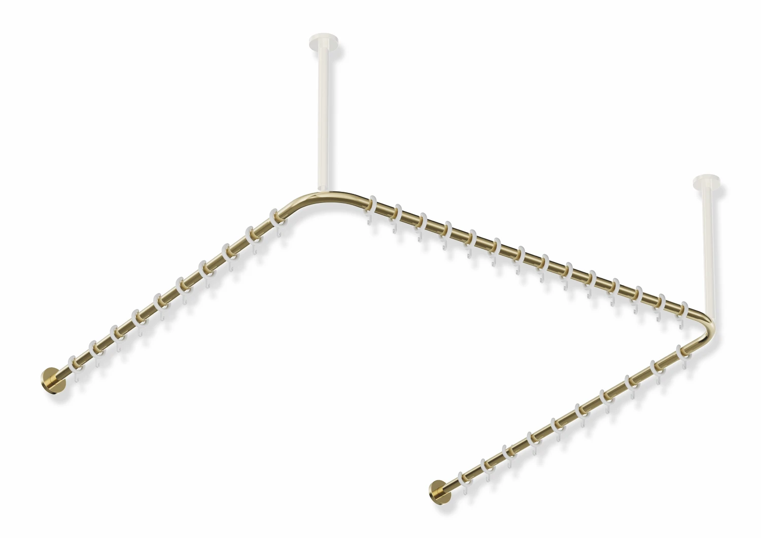 Vorhangstange des Systems 900, Edelstahl, PVD, Achsmaß 1187 x 1175 x 1187 mm, kürzbar, D: 25 mm, mit 34 Vorhangringen aus POM, in Farbe CK (Messing glänzend)