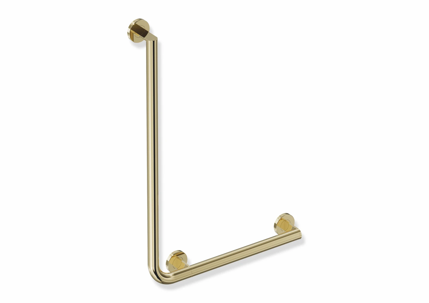 Winkelgriff des Systems 900, Edelstahl, PVD, waagerechte Länge 500 mm, senkrechte Länge 750 mm, D: 32 mm, Ausführung rechts, in Farbe CK (Messing glänzend)