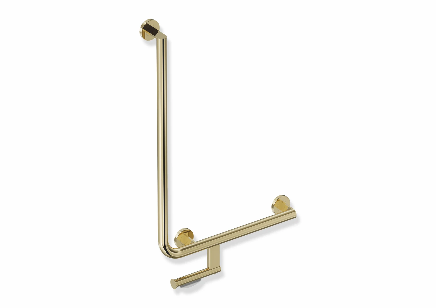 Winkelgriff mit Papierrollenhalter des Systems 900, Edelstahl, PVD, waagerechte Länge 500 mm, senkrechte Länge 750 mm, D: 32 mm, Ausführung rechts, in Farbe CK (Messing glänzend)