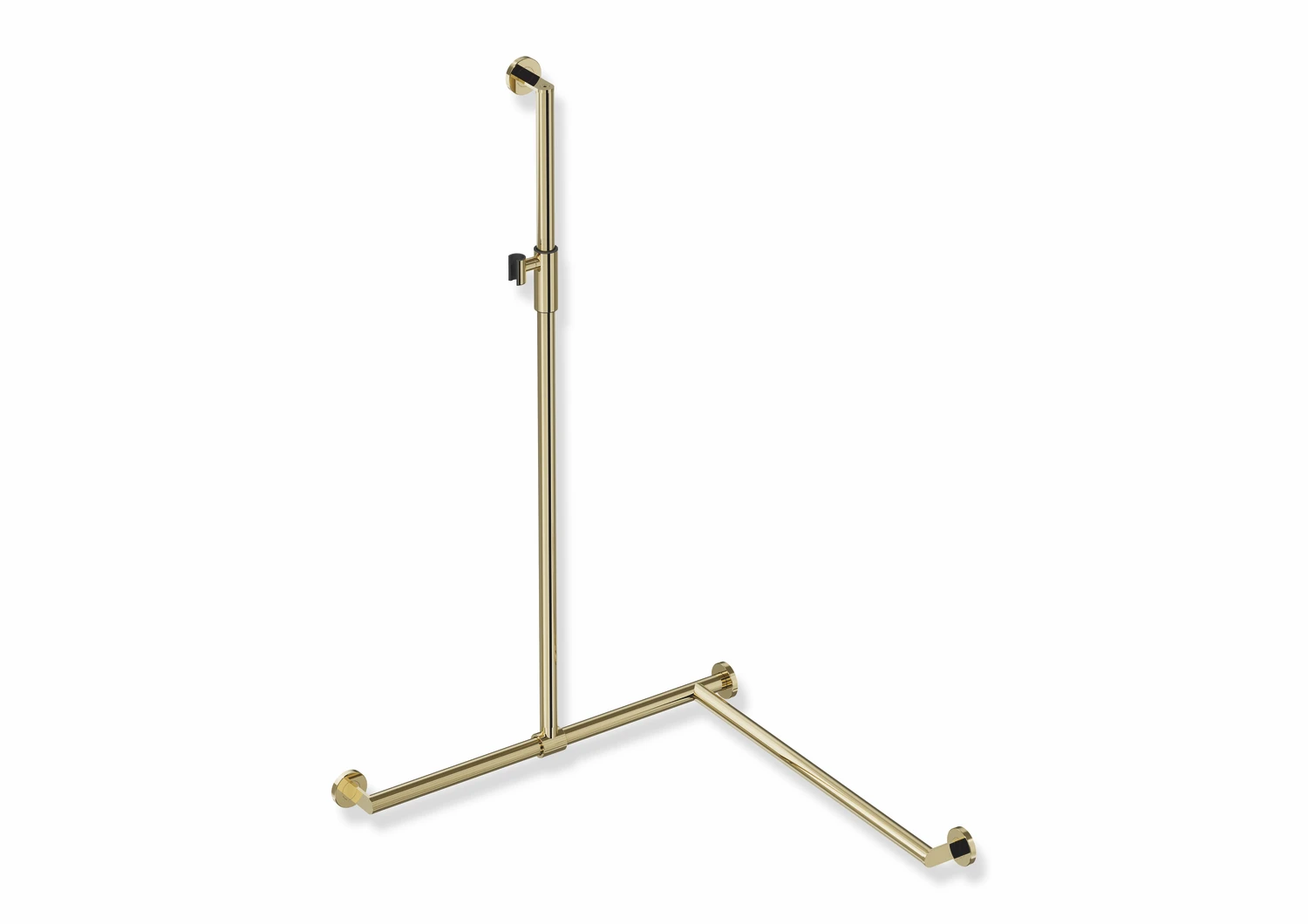 Duschhandlauf mit verschiebbarer Brausehalterstange, Edelstahl, PVD, mit magnetischem Brausehalter, senkrechte Länge 1250 mm, waagerechte Längen 765 mm, D: 32 mm, Ausführung rechts, in Farbe CK (Messing glänzend)