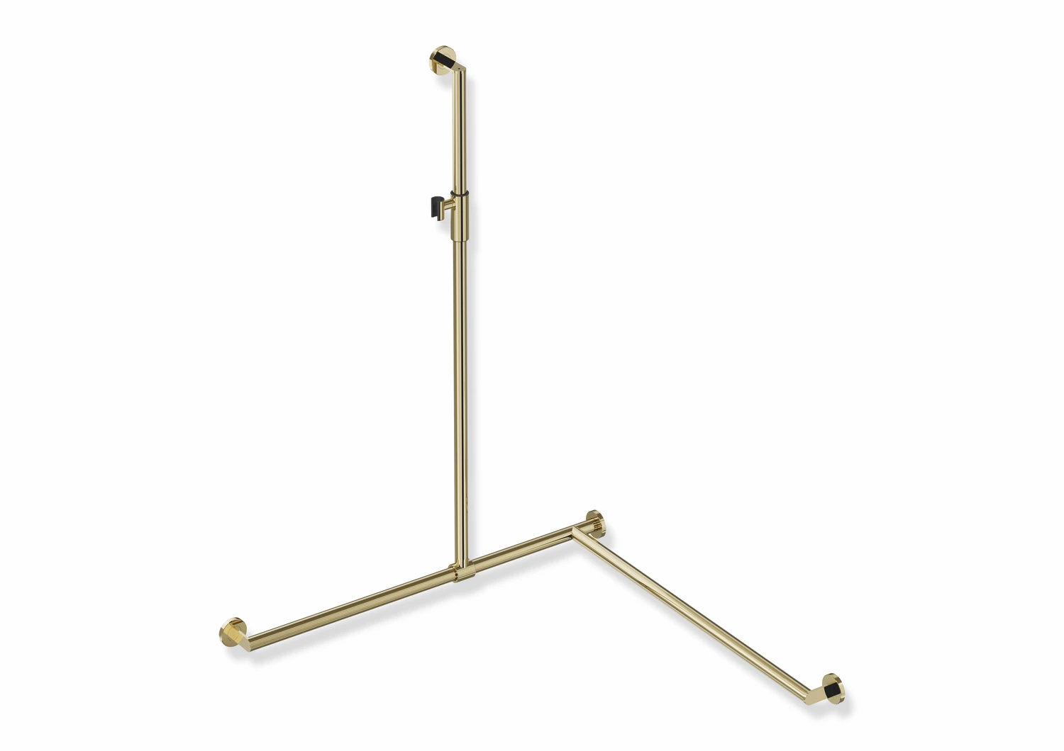 Duschhandlauf mit verschiebbarer Brausehalterstange, Edelstahl, PVD, mit magnetischem Brausehalter, senkrechte Länge 1250 mm, waagerechte Längen 965 mm, D: 32 mm, Ausführung rechts, in Farbe CK (Messing glänzend)