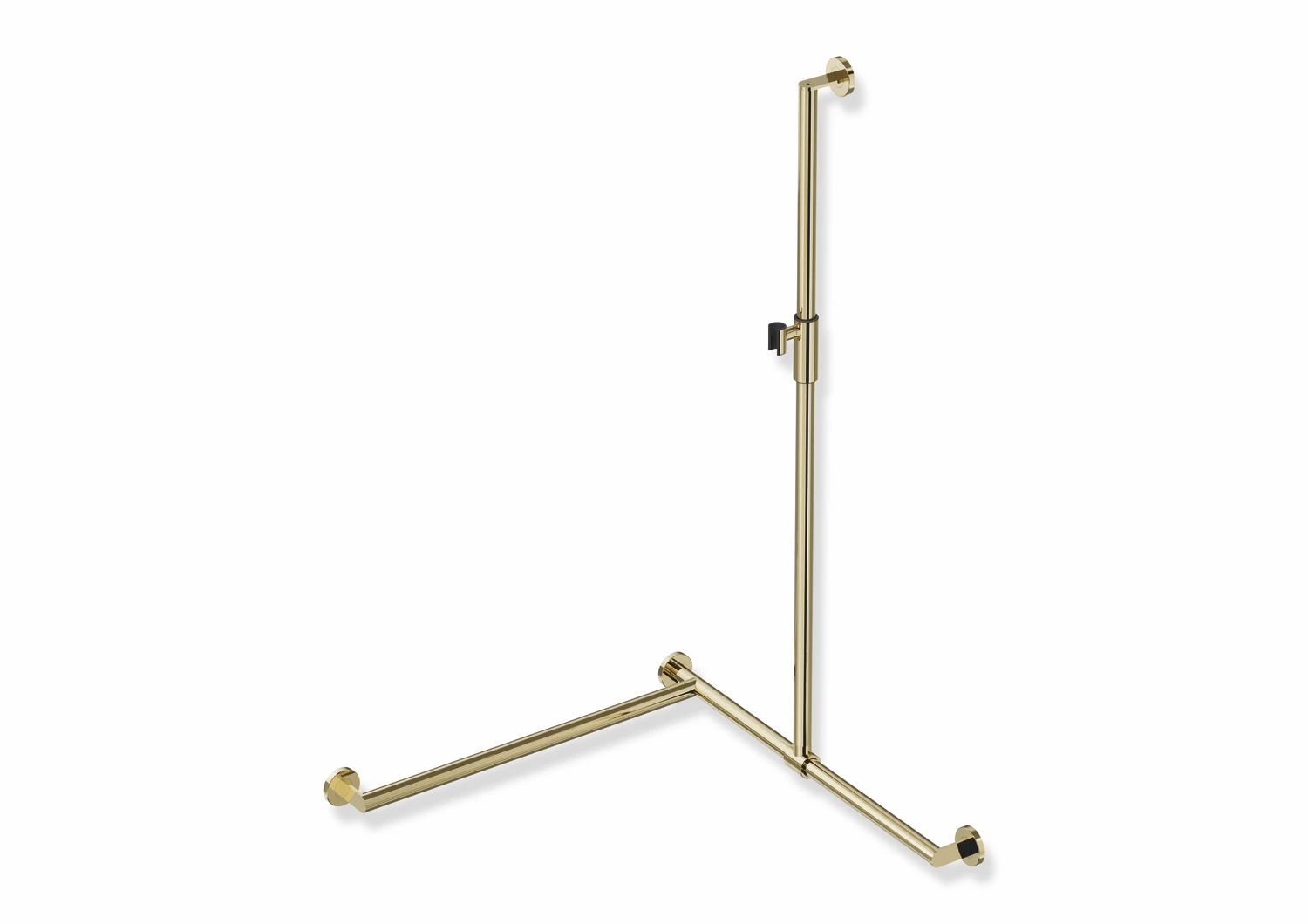 Duschhandlauf mit verschiebbarer Brausehalterstange, Edelstahl, PVD, mit magnetischem Brausehalter, senkrechte Länge 1250 mm, waagerechte Längen 765 mm, D: 32 mm, Ausführung links, in Farbe CK (Messing glänzend)