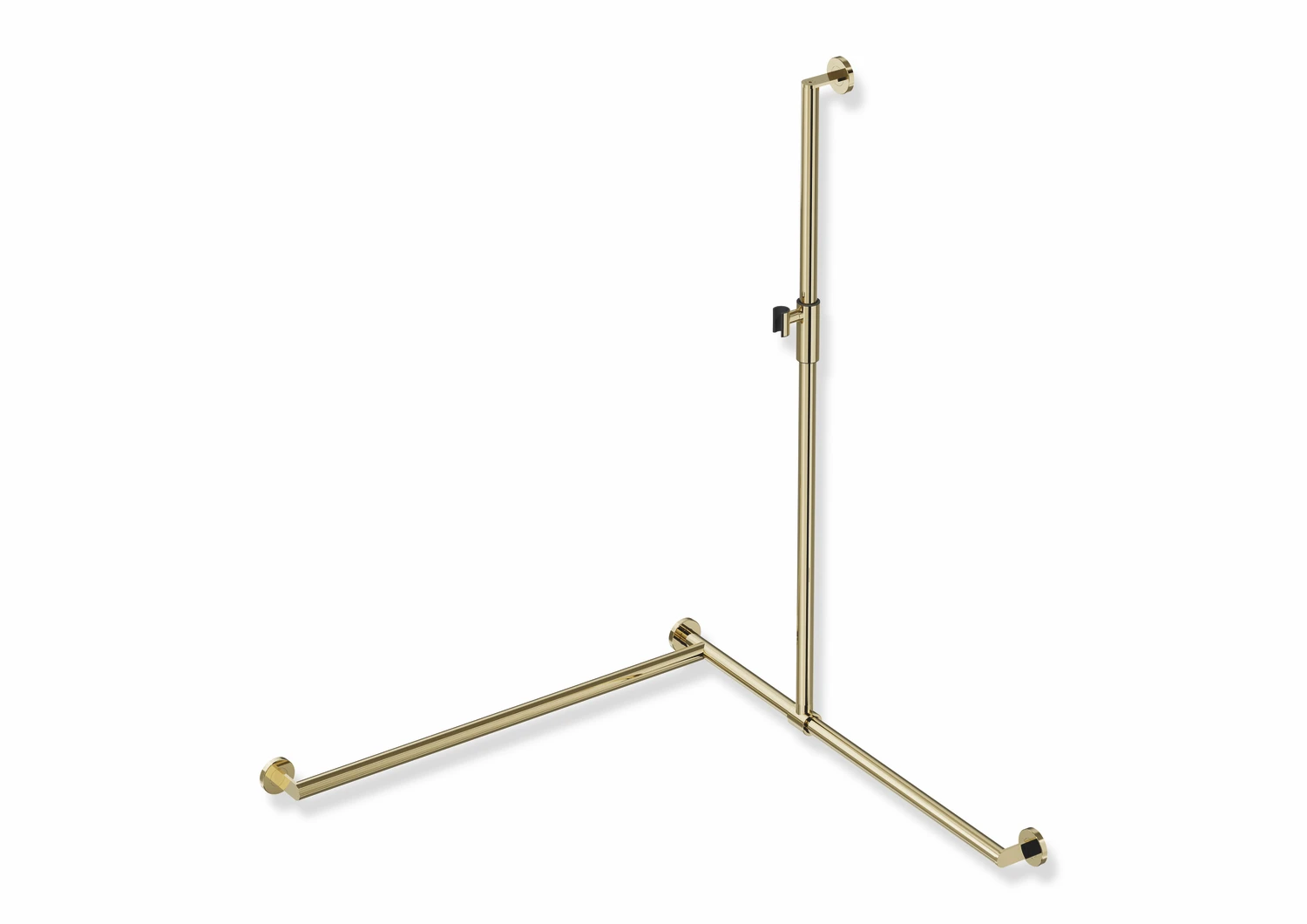 Duschhandlauf mit verschiebbarer Brausehalterstange, Edelstahl, PVD, mit magnetischem Brausehalter, senkrechte Länge 1250 mm, waagerechte Längen 965 mm, D: 32 mm, Ausführung links, in Farbe CK (Messing glänzend)