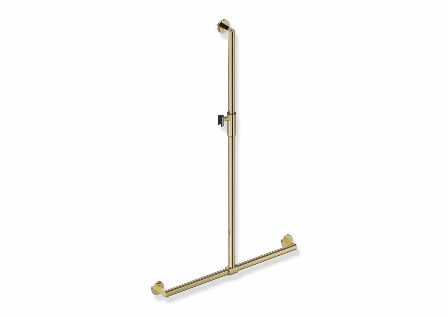 Duschhandlauf mit verschiebbarer Brausehalterstange, Edelstahl, PVD, mit magnetischem Brausehalter, senkrechte Länge 1250 mm, waagerechte Länge 765 mm, D: 32 mm, in Farbe CK (Messing glänzend)