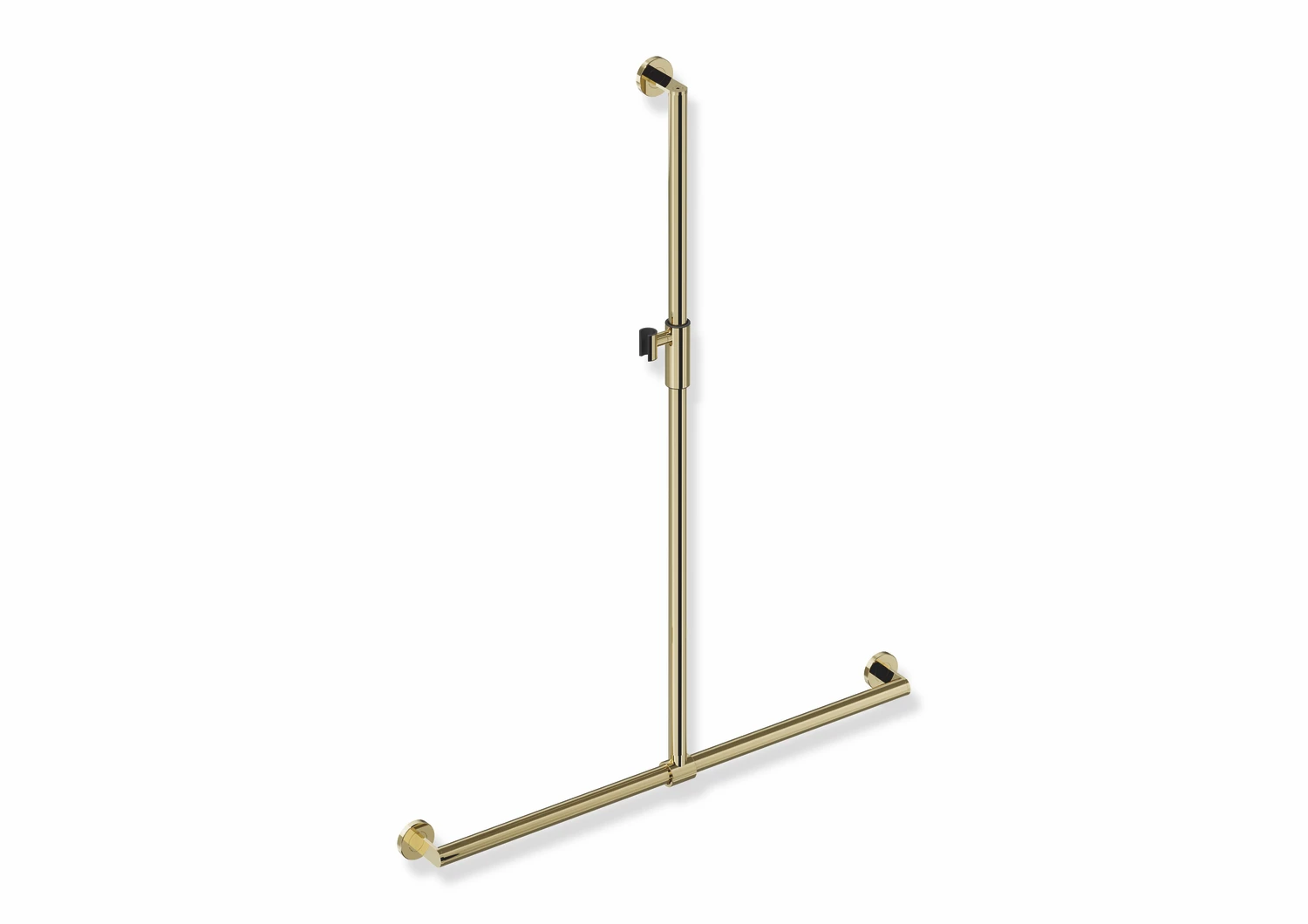 Duschhandlauf mit verschiebbarer Brausehalterstange, Edelstahl, PVD, mit magnetischem Brausehalter, senkrechte Länge 1250 mm, waagerechte Länge 965 mm, D: 32 mm, in Farbe CK (Messing glänzend)