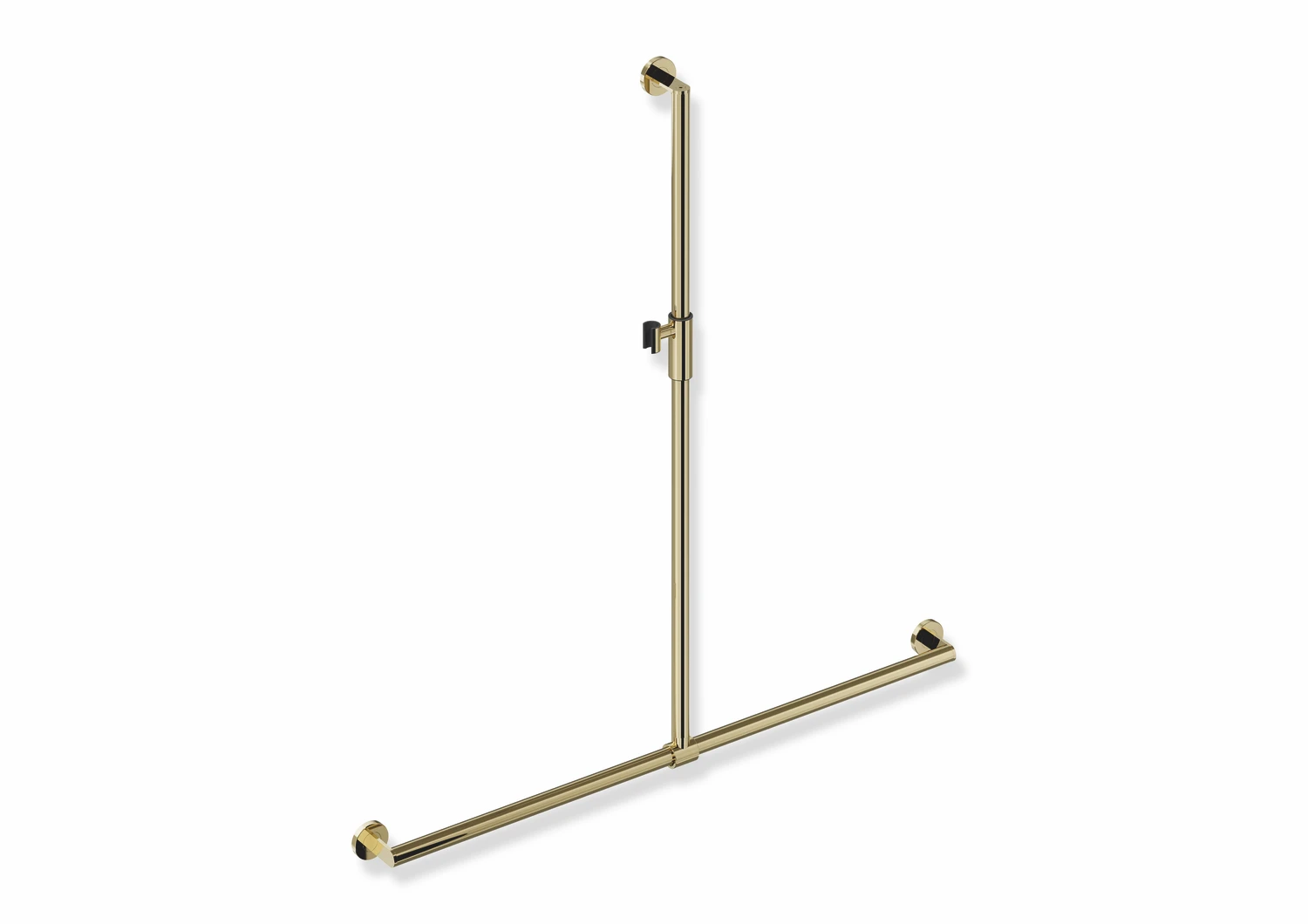 Duschhandlauf mit verschiebbarer Brausehalterstange, Edelstahl, PVD, mit magnetischem Brausehalter, senkrechte Länge 1250 mm, waagerechte Länge 1185 mm, D: 32 mm, in Farbe CK (Messing glänzend)