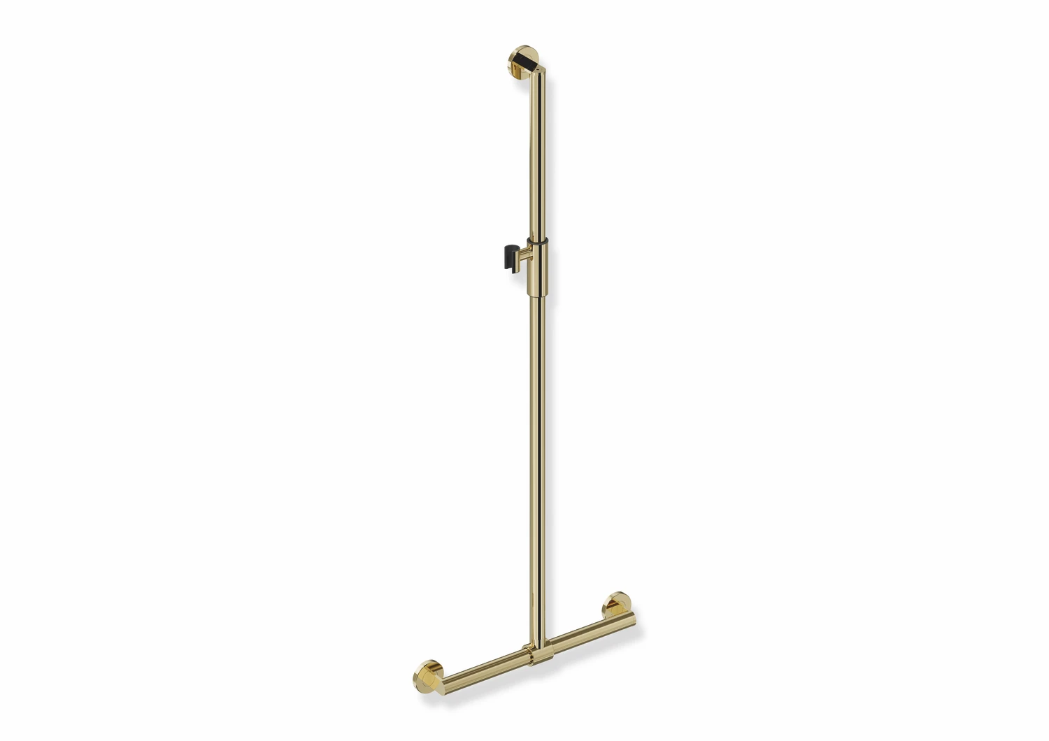 Duschhandlauf mit verschiebbarer Brausehalterstange, Edelstahl, PVD, mit magnetischem Brausehalter, senkrechte Länge 1250 mm, waagerechte Länge 457 mm, D: 32 mm, in Farbe CK (Messing glänzend)